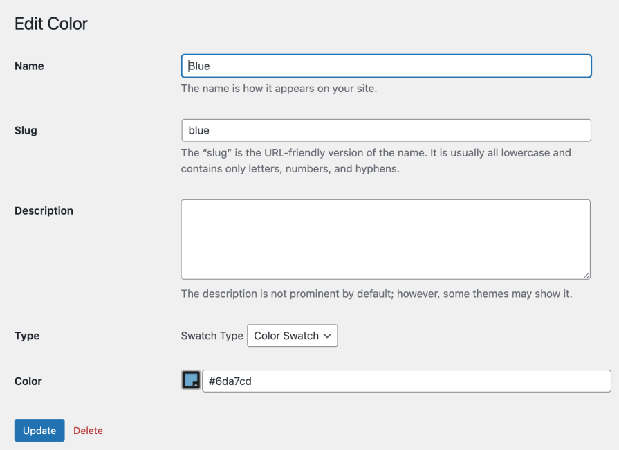 Configuration of global attribute with color