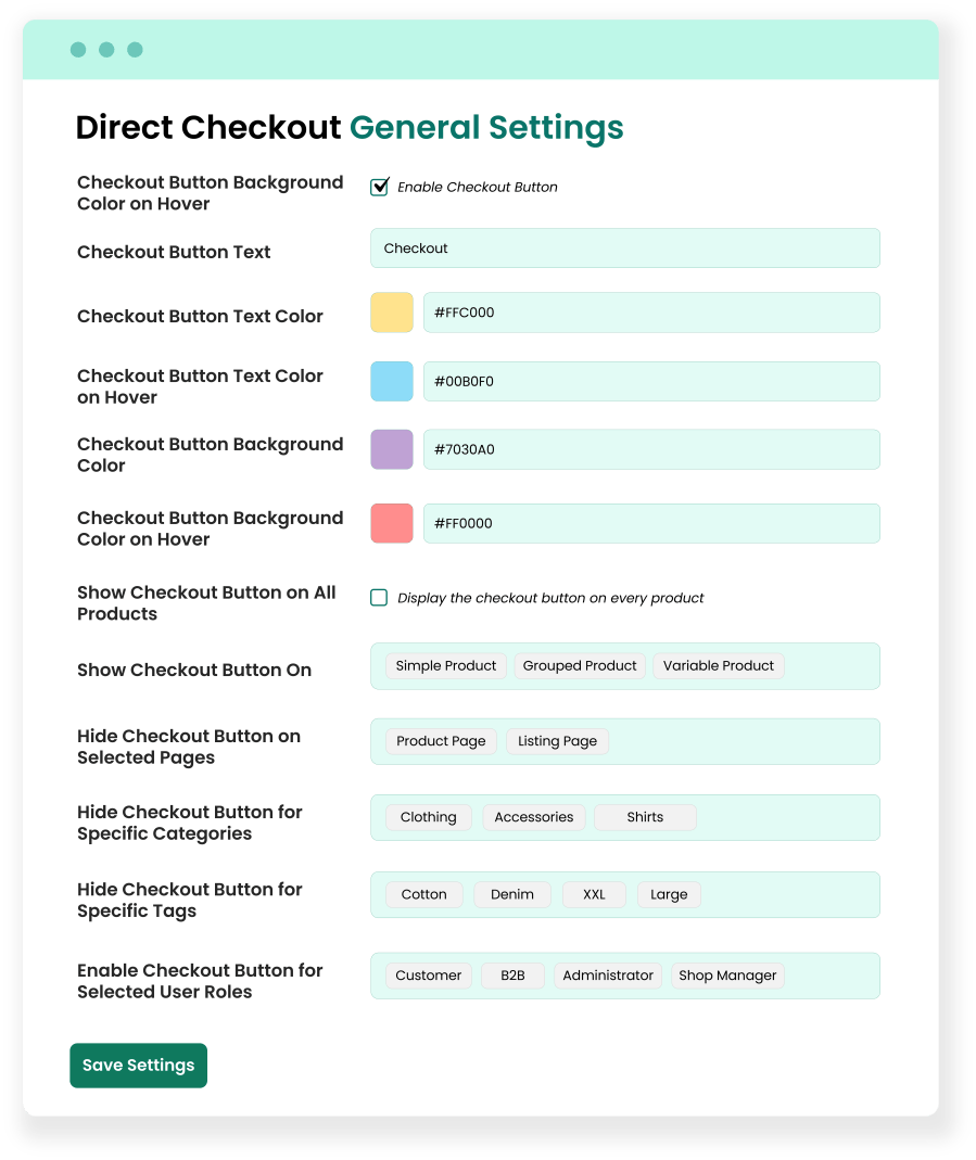 direct checkout & skip cart customization features