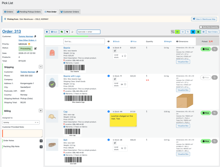 Pick List - pick order
