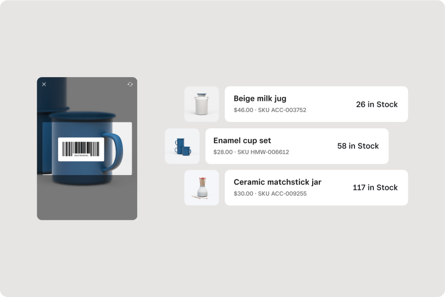Square synched inventory interface