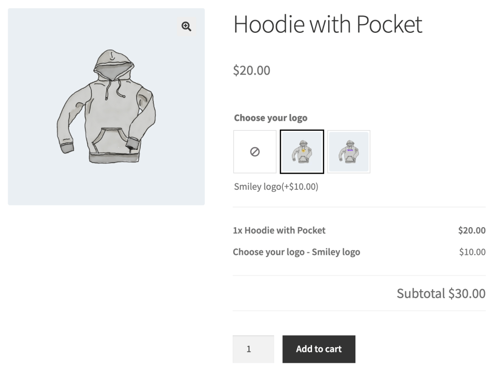 WooCommerce Product Add-ons, image-based product add-on selection.